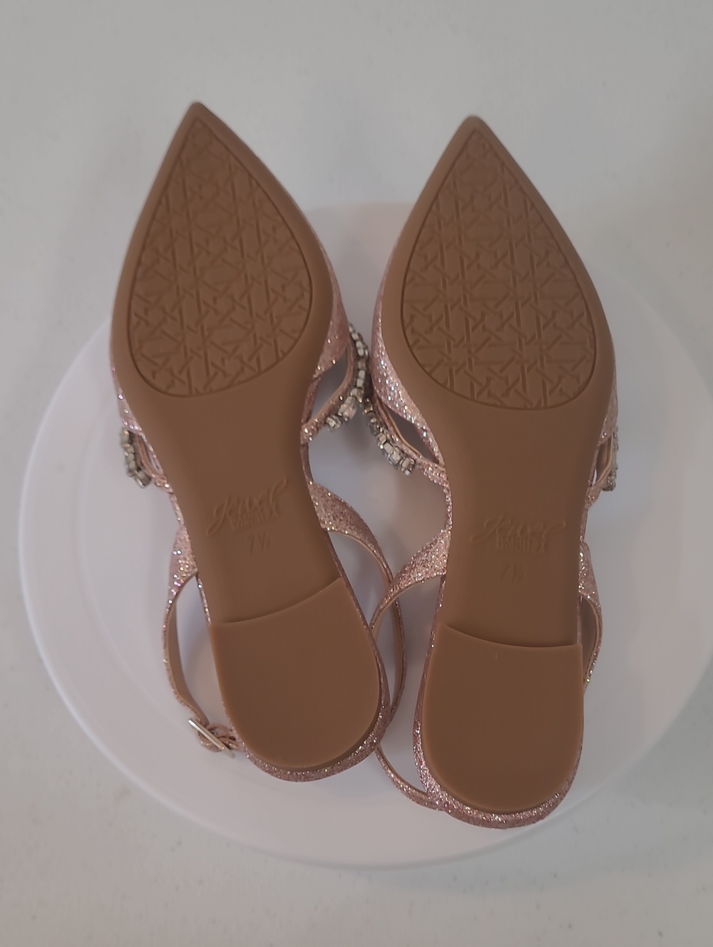 Badgley Mischka Jewel & Crystal Pointed Slingback Flats - Rose Gold Sz 7.5 - Picture 8 of 9